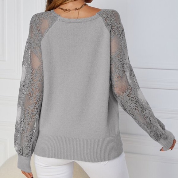 Cozy Floral Lace Sleeve Off Shoulder Sweater Top - Picture 6 of 16